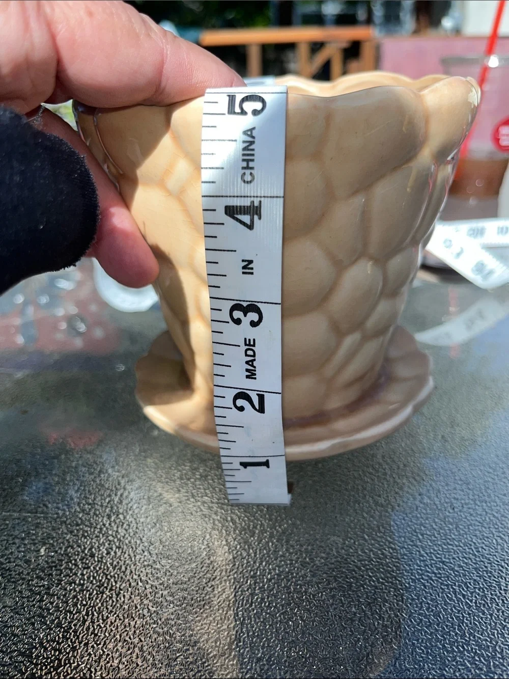 McCoy Peach‎ Ceramic Honeycomb Pebbled Planter with Saucer 5”